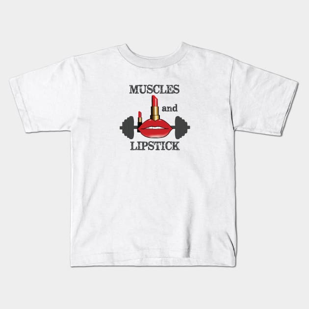 Muscles and Lipstick Kids T-Shirt by ddesing